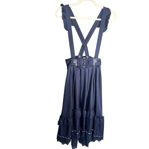 Axes Femme Suspender Skirt Sz M Midi Elastic Japan Tiered Kawaii Peasant Cottage - Picture 1 of 16